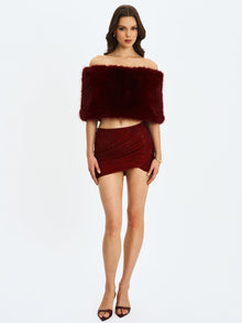 Darleen Rhinestone Mesh Low Waist Ruched Skirt | Crimson