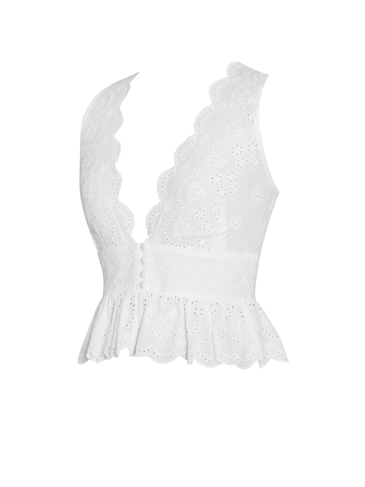 Raia Cotton Eyelet Scallop Trim Top | White