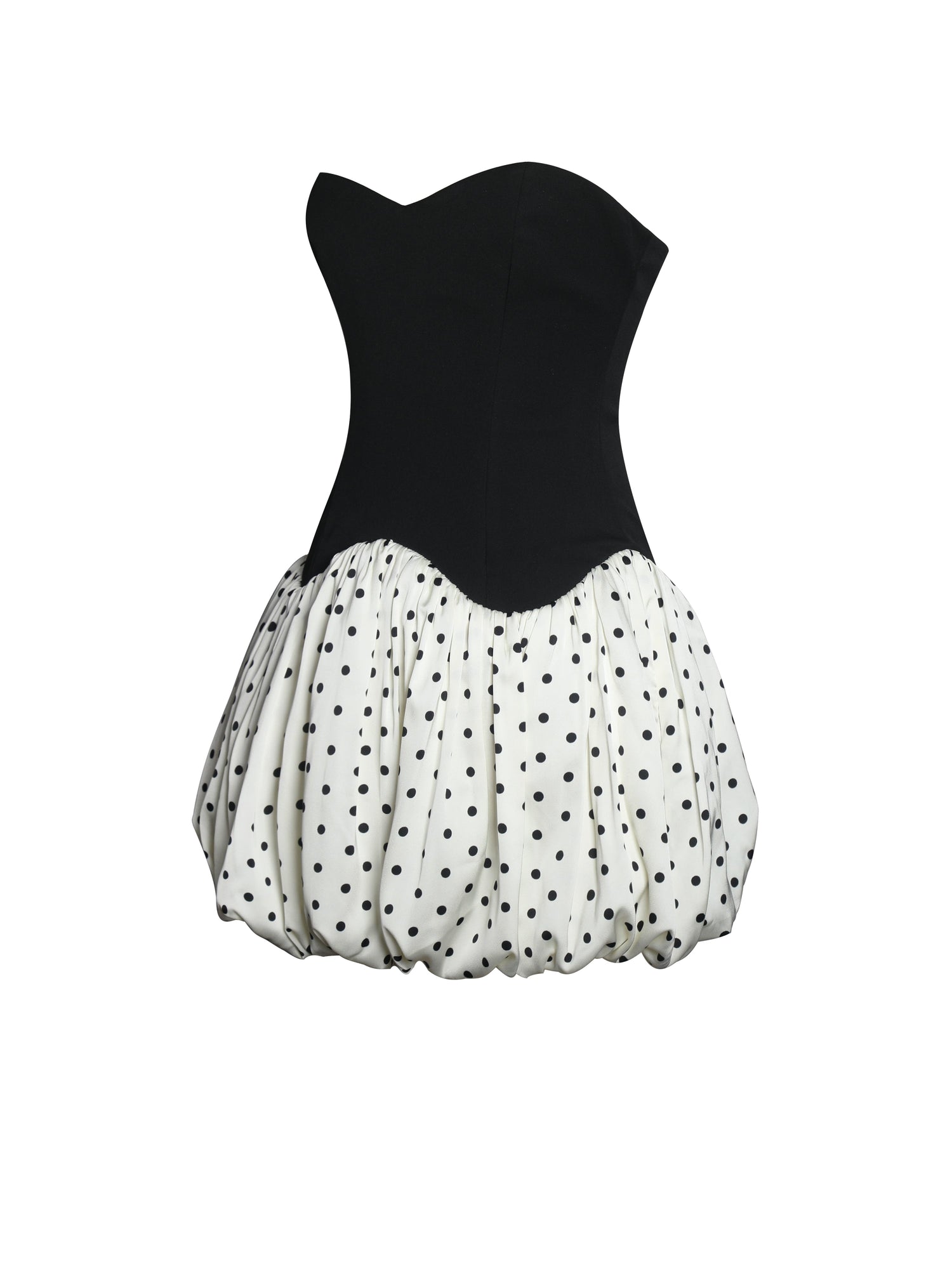 Dahliana Polka Dot Bubble Hem Corset Mini Dress | Black/Beige Polka Dot