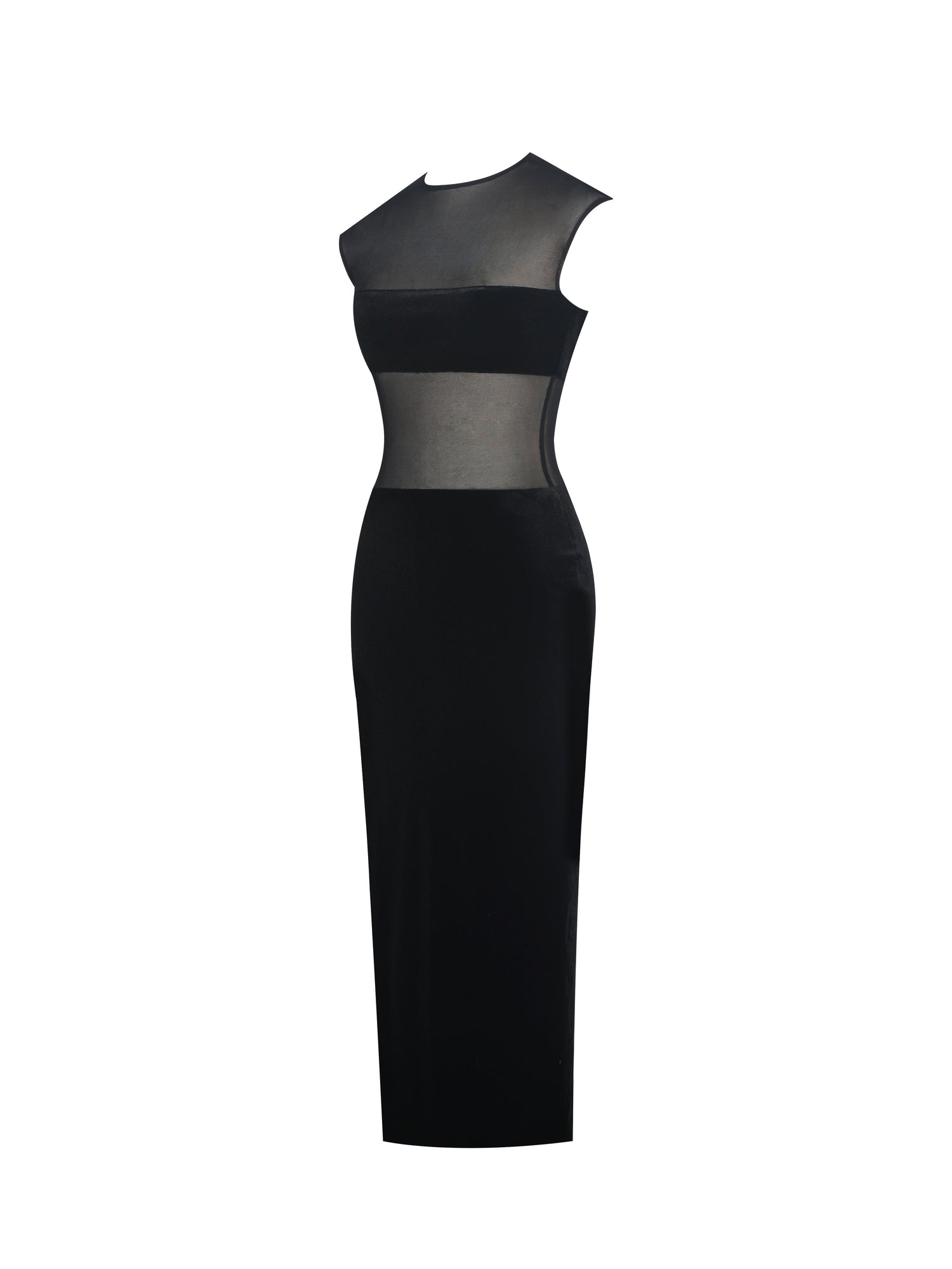 Quielle Mesh and Velvet Midi Bodycon Dress | Black
