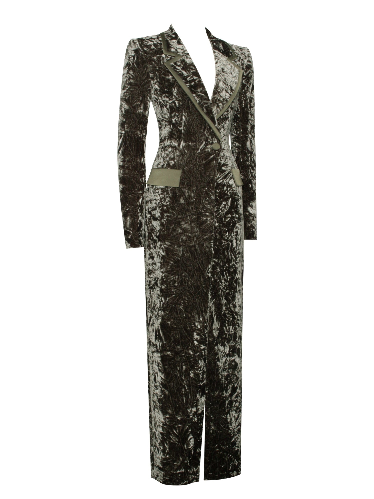 Willow Glossy Velvet High Slit Blazer Gown | Green