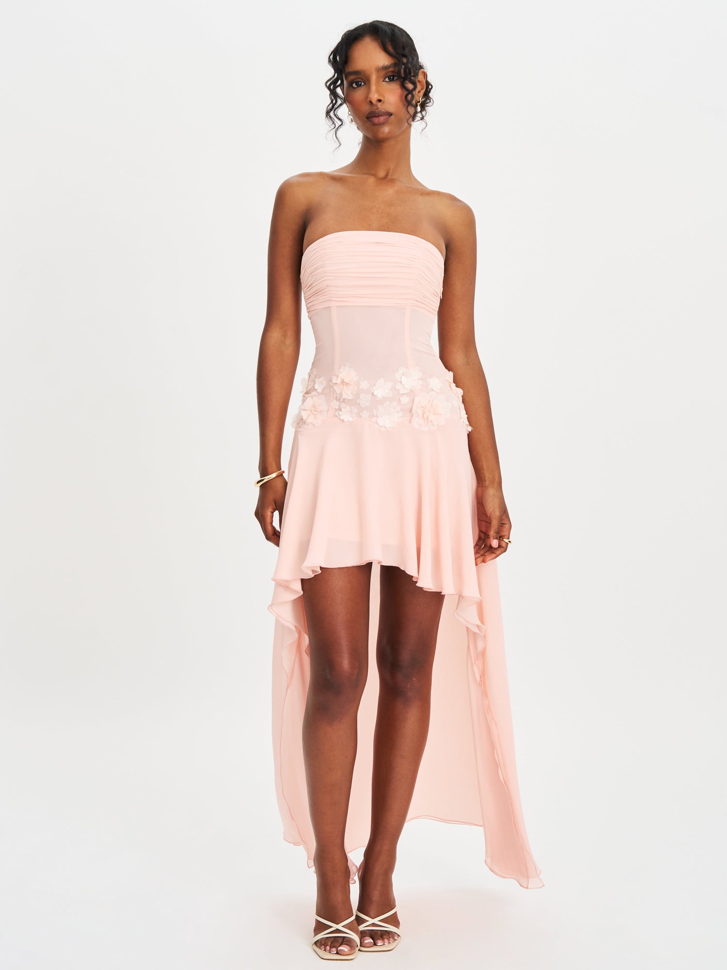 Mae Ruched Breast Applique Trim Trailing Dress | Pink