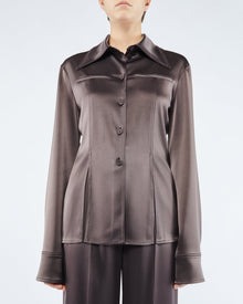 Womens | Elu Slip Satin Shirt | Coffee Bean