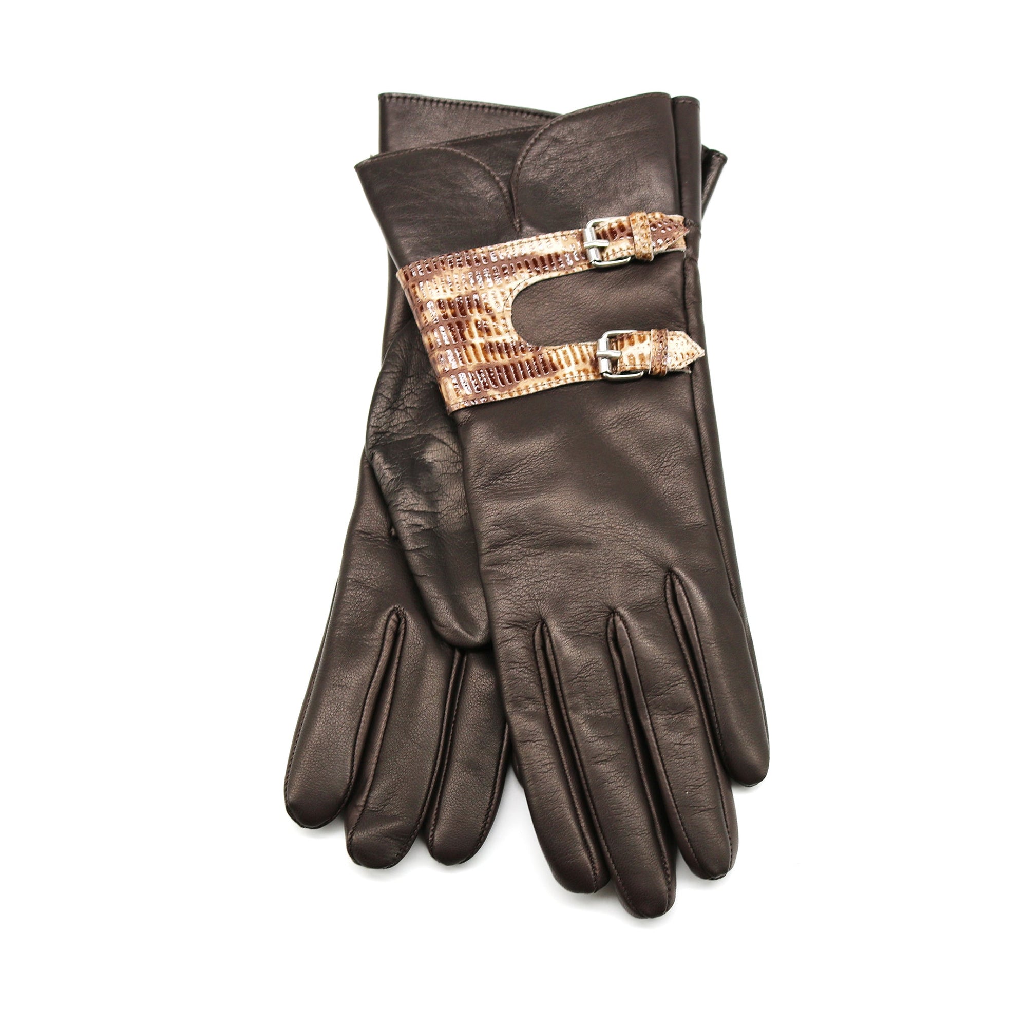 Leather Gloves With Snake Print Belt | Teak