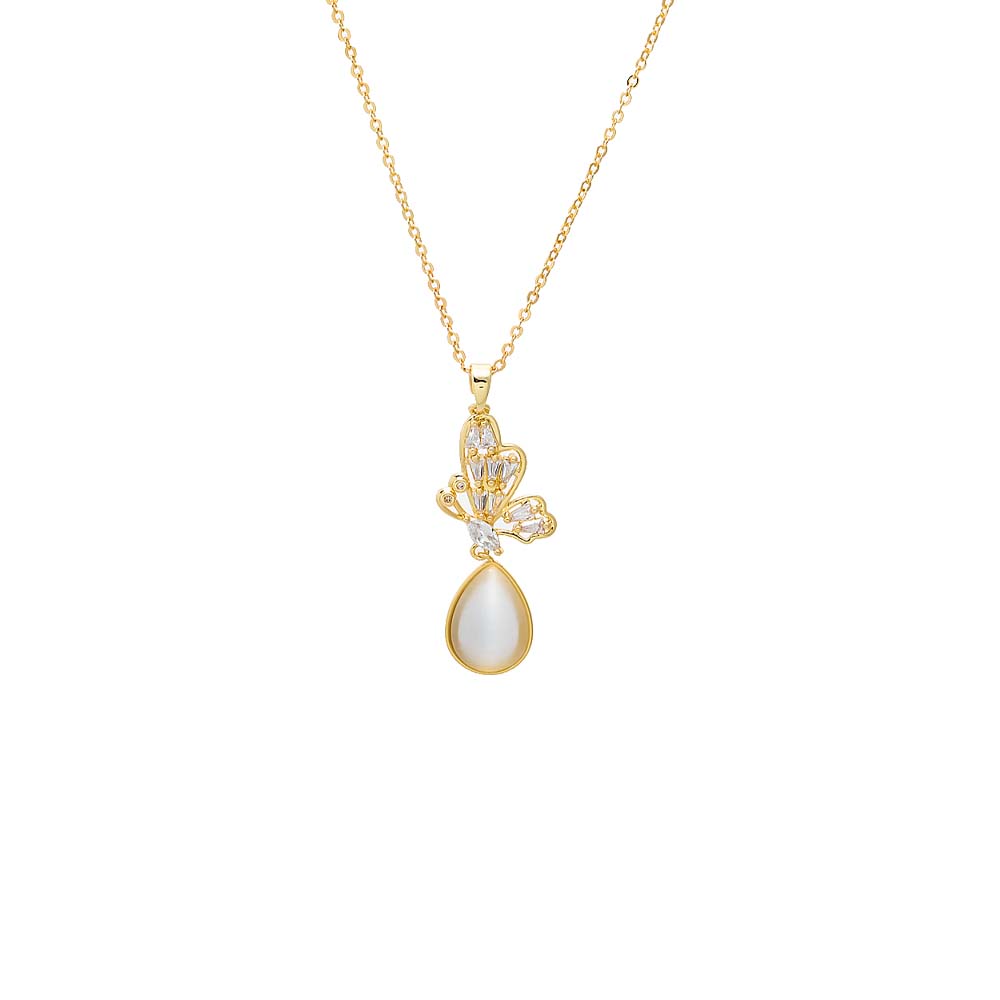 Mother of Pearl CZ Butterfly & MOP Teardrop Pendant Necklace - Adina's Jewels