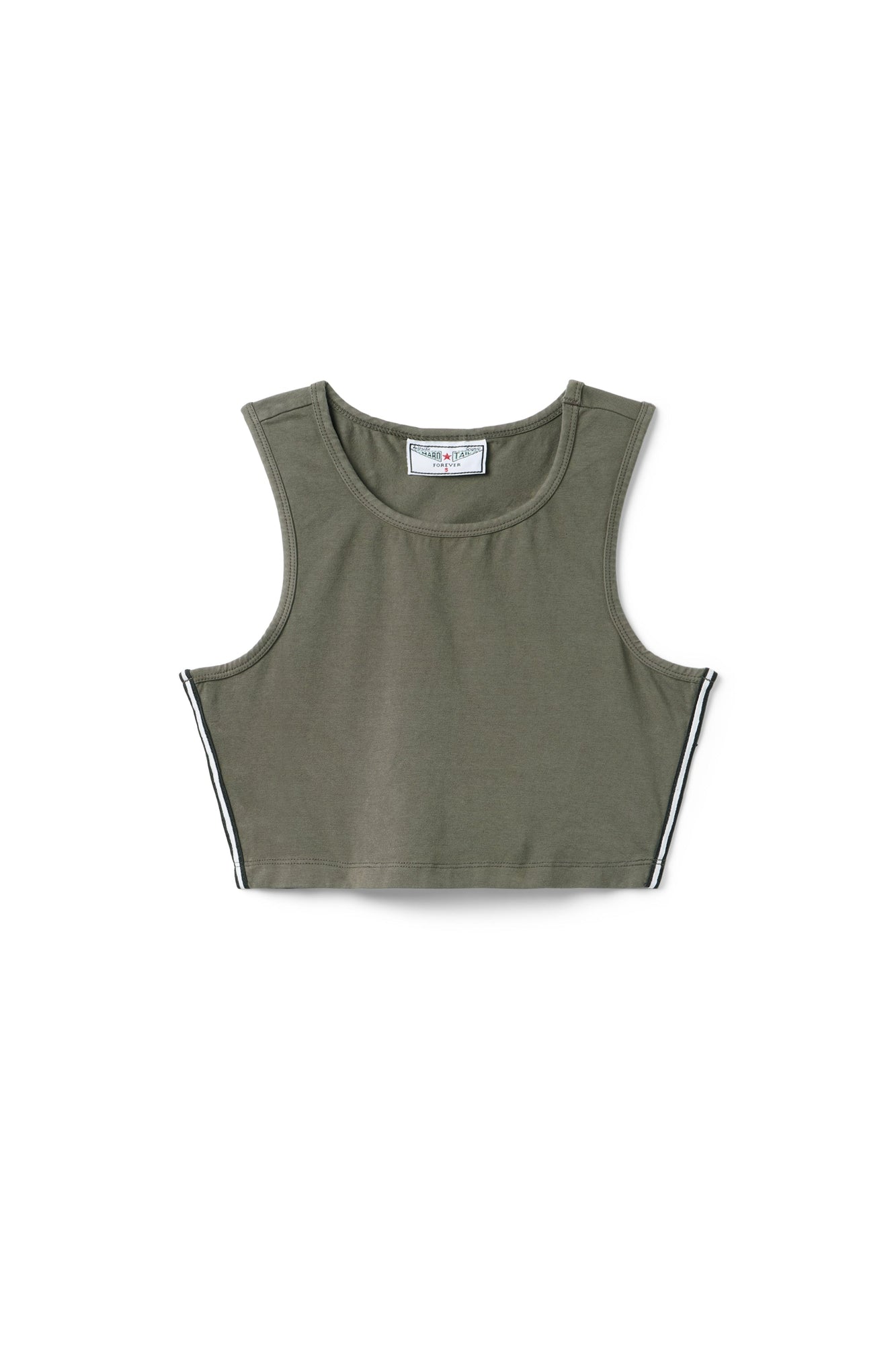 Women | Vintage Side Stripe Crop Racer Tank | Olive