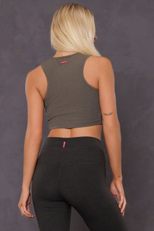 Women | Vintage Side Stripe Crop Racer Tank | Olive