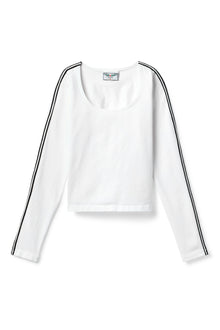 Women | Vintage Side Stripe Long Sleeve Scoop Neck Workout Tee | White