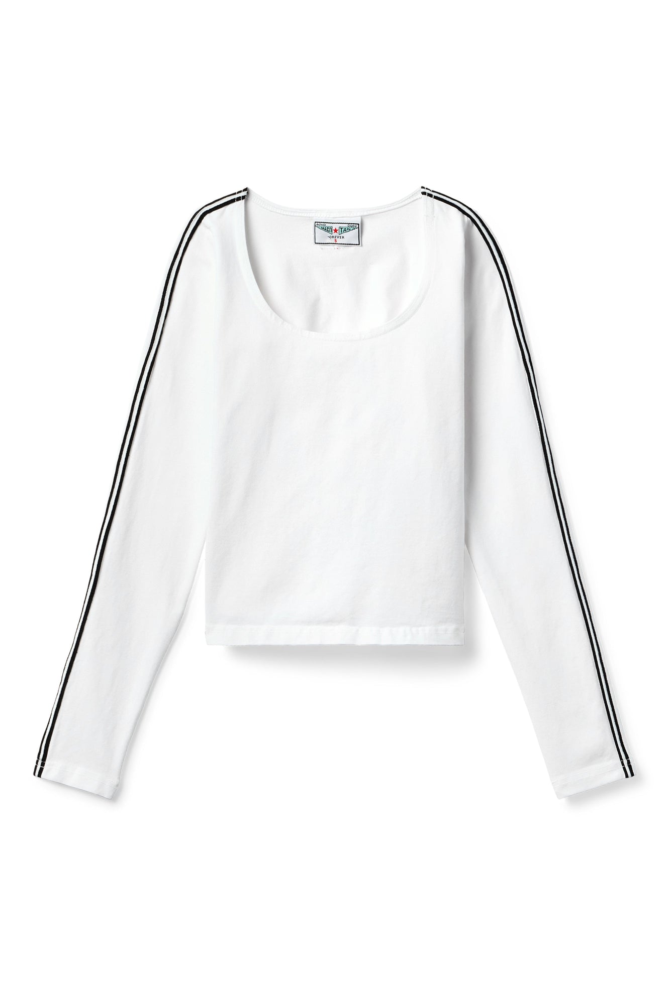 Women | Vintage Side Stripe Long Sleeve Scoop Neck Workout Tee | White