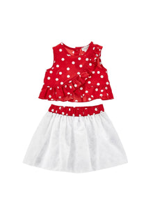 Girls | Poplin Top And Skirt Set | Red/White