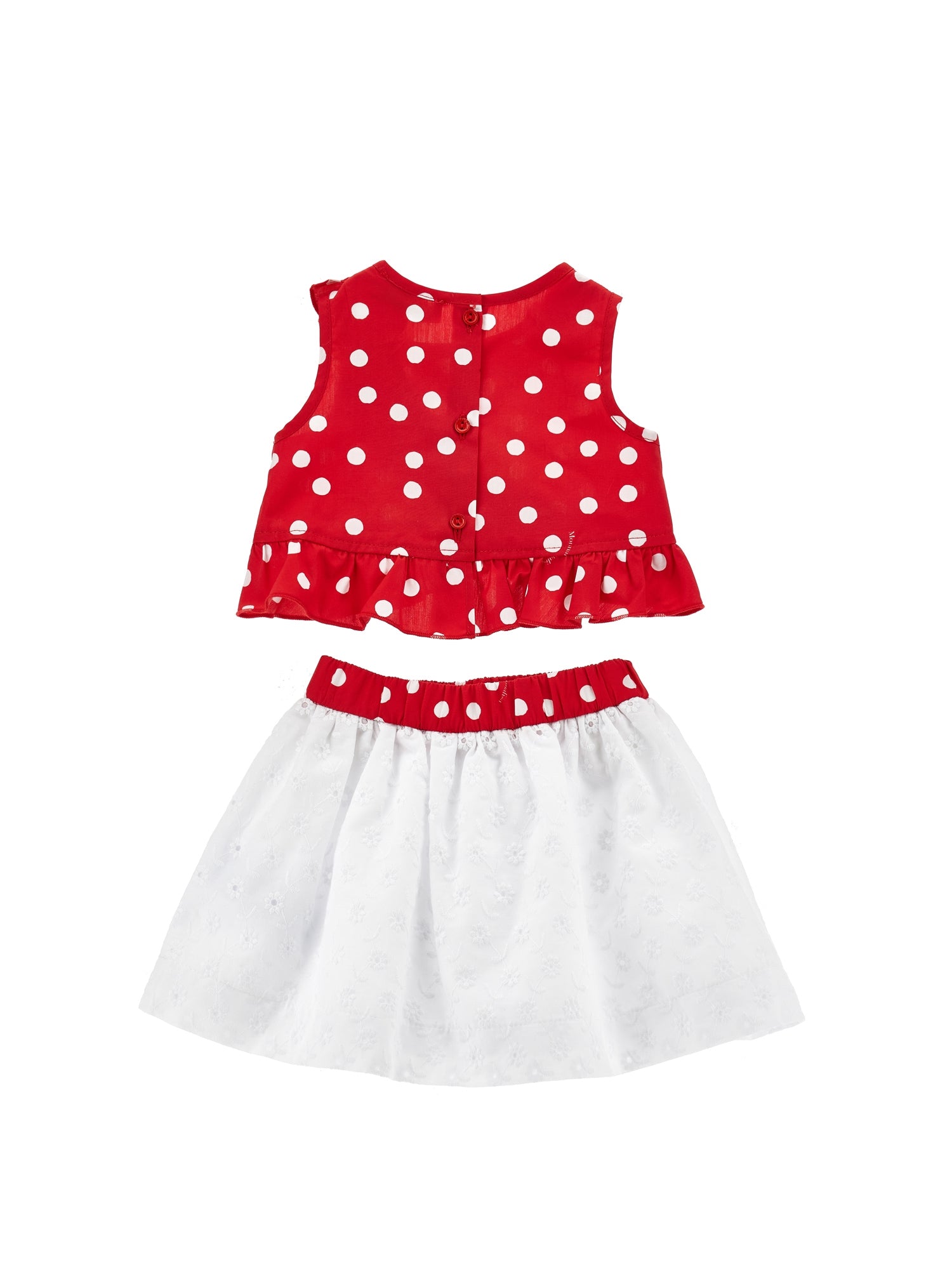 Girls | Poplin Top And Skirt Set | Red/White