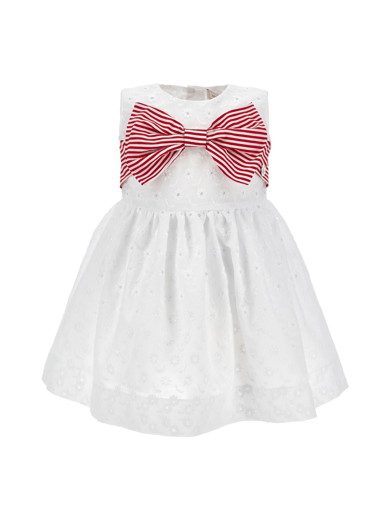 Girls | Sangallo Muslin Dress With Maxi Bow | White/Red