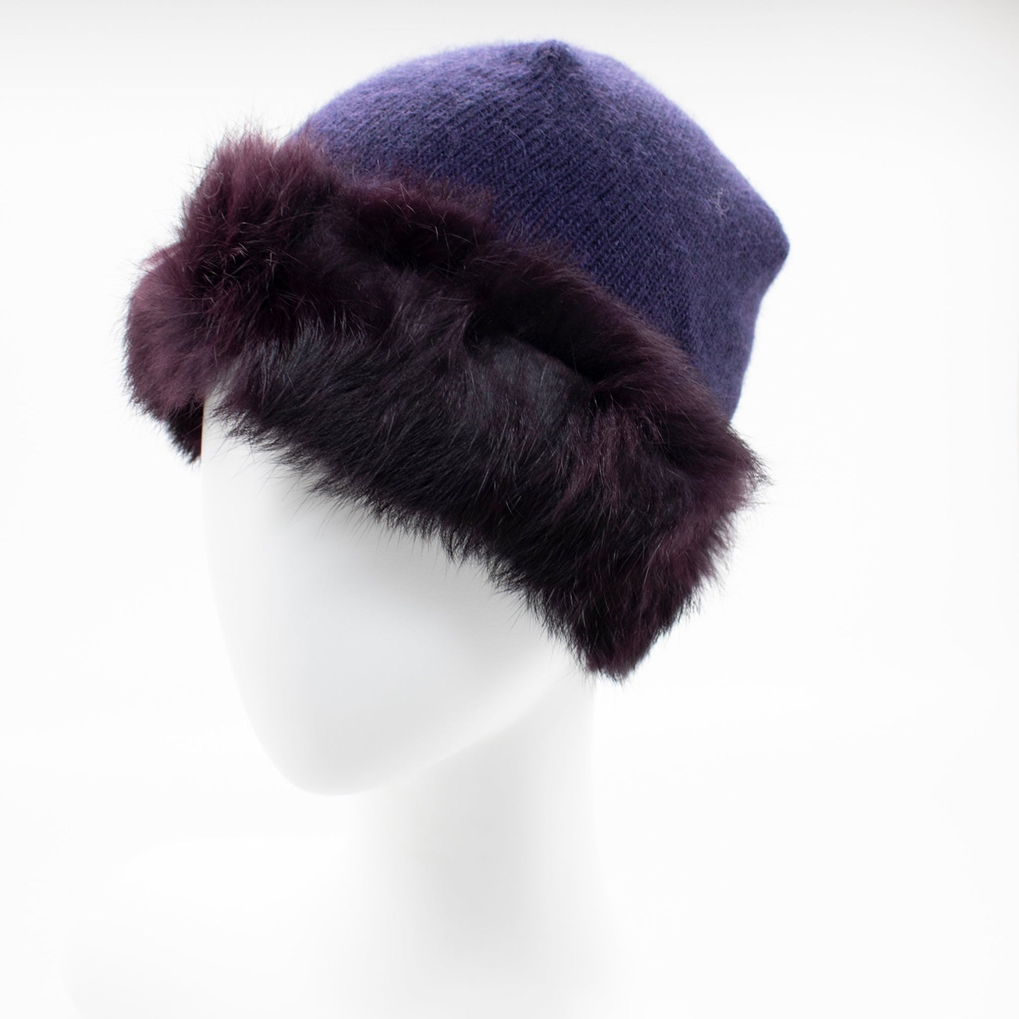 Cashmere Hat With Rabbit Fur Cuff | Purple