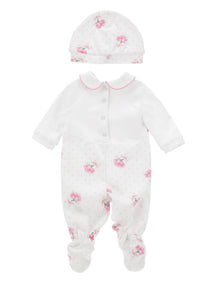 Girls | Onesie Set With Bonnet | White/FairyTale Pink