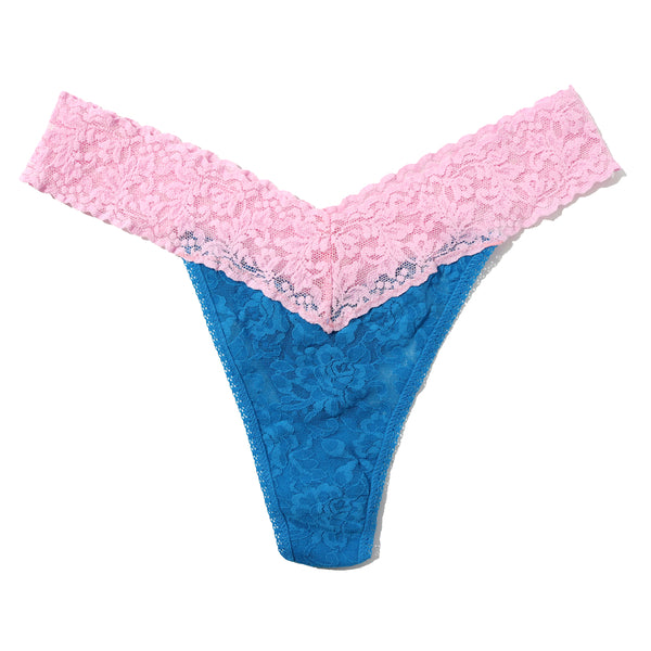 Signature Lace Low Rise Thong | Cerulean Blue/Cotton Candy Pink