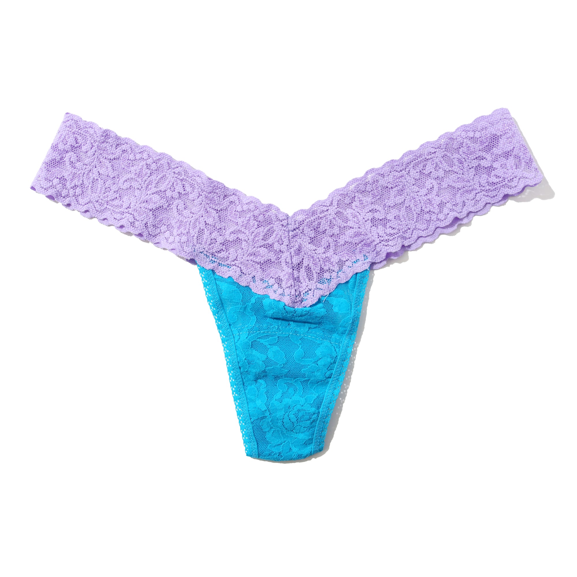 Signature Lace Low Rise Thong | Island Blue/Hyacinth