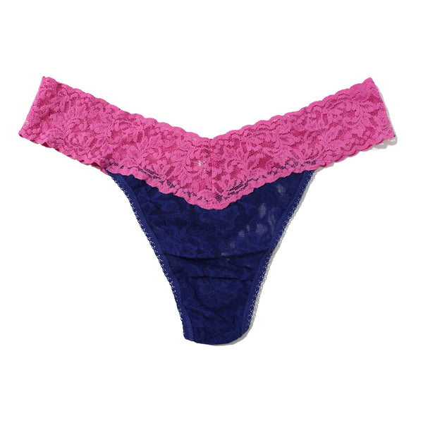 Signature Lace Original Rise Thong | Midnight Blue/Belle Pink