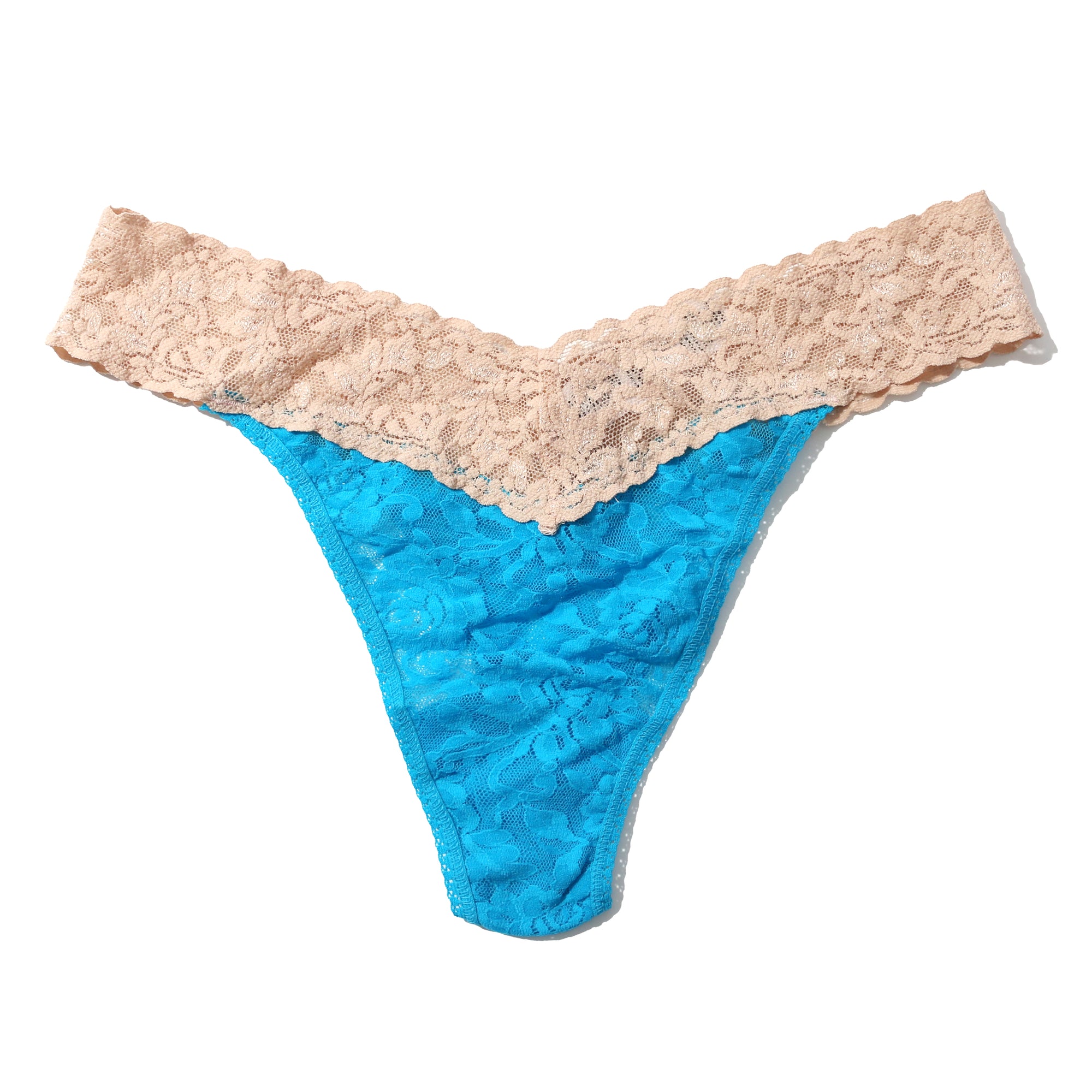 Signature Lace Original Rise Thong | Fiji Blue/Chai