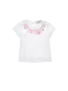 Girls | T-Shirt With Rose Necklace | White