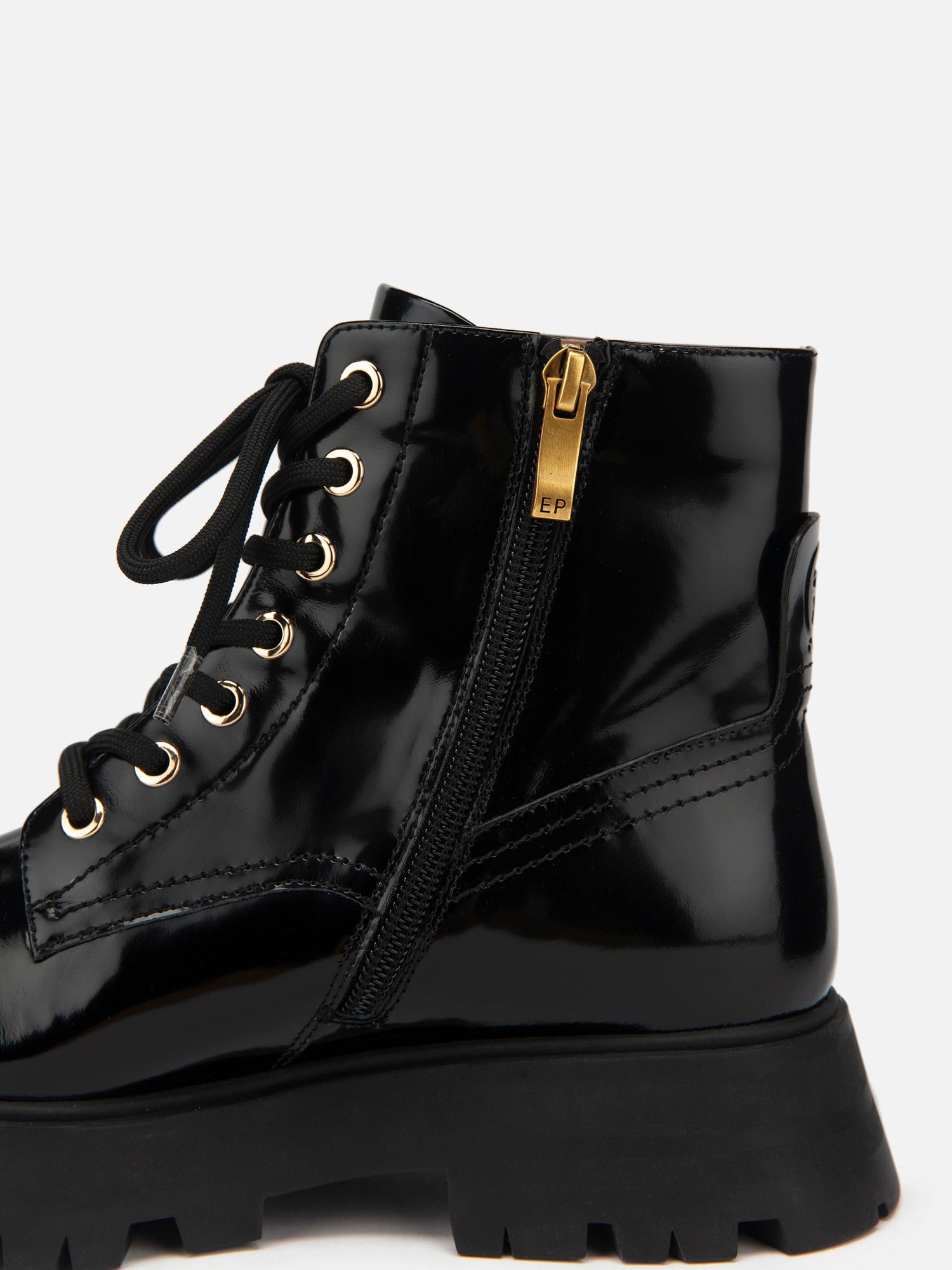 Leather Platform Lace Up Boots | Black