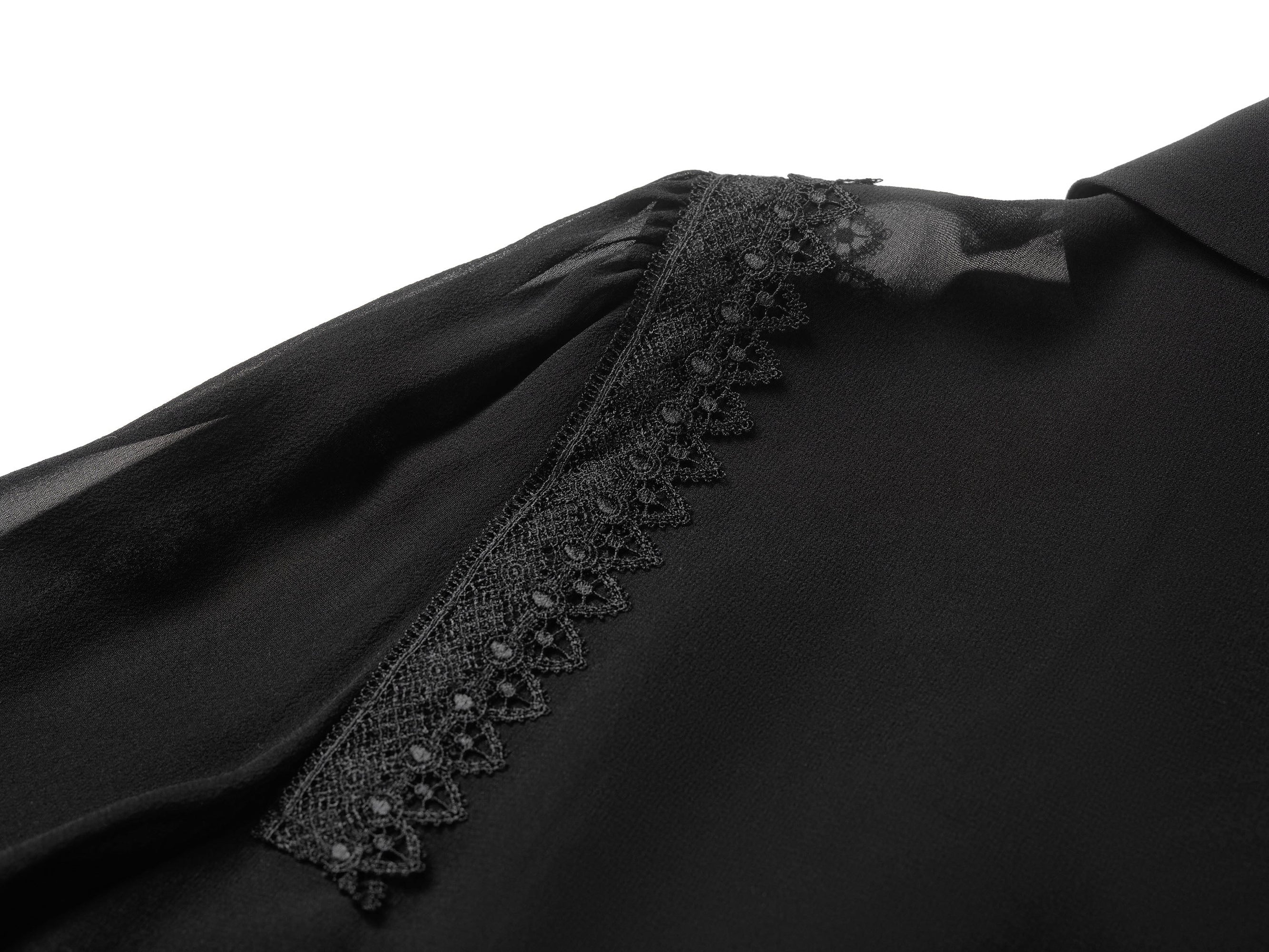 Semi-Sheer Button-Down Blouse | Black