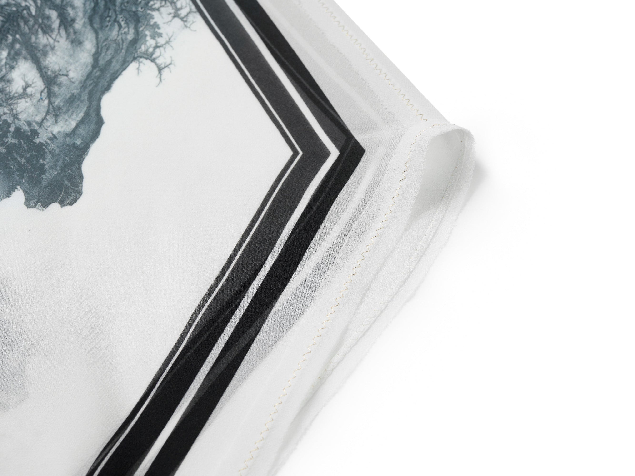 Neo-Chinese Chinese Style Printed Round Neck Silk Shirt | White