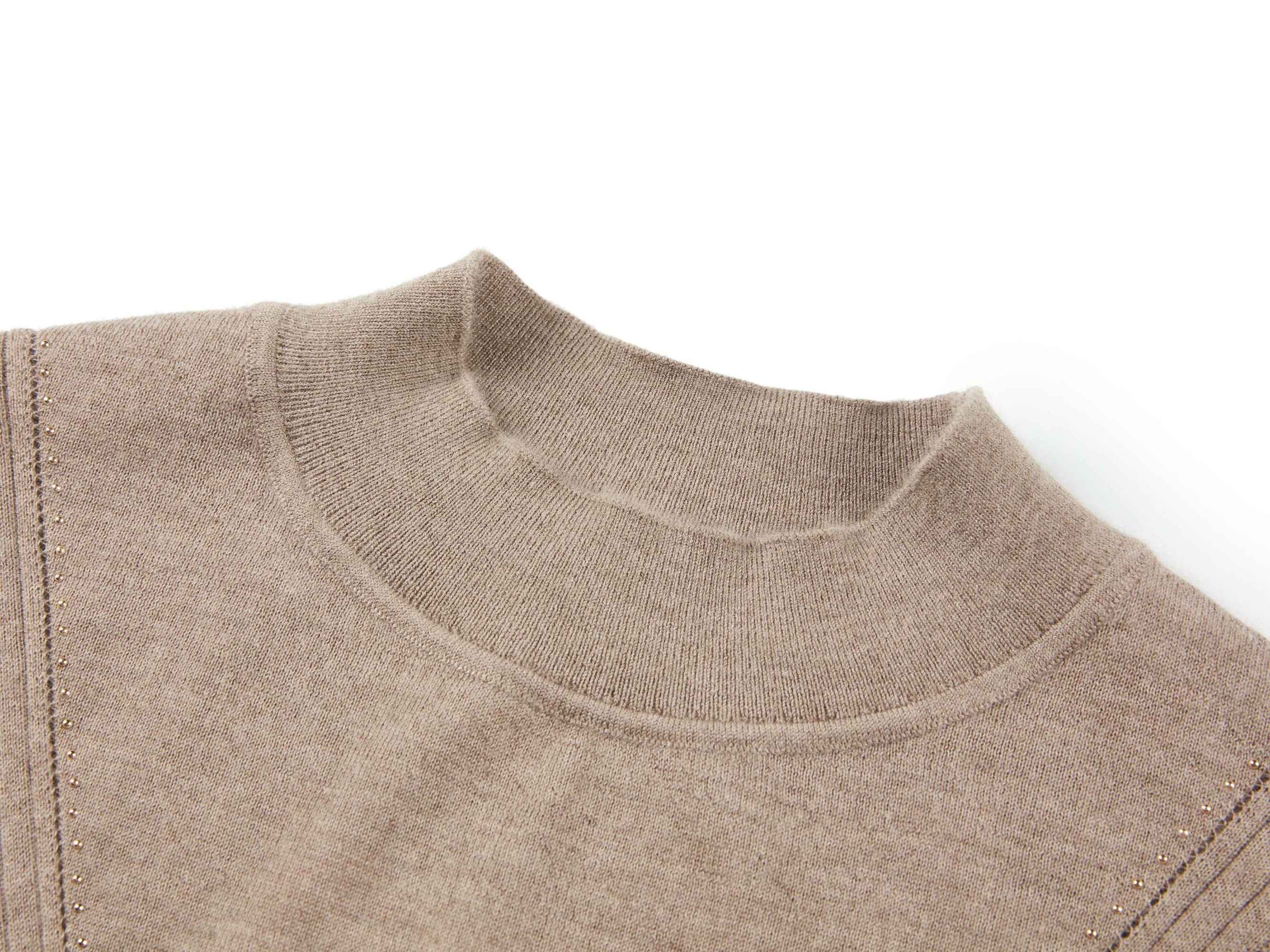 Cashmere Semi-Tall Collar Knit Top | Camel