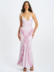 Paolina Taro Jacquard Ruffle Mermaid Maxi Dress | Pink