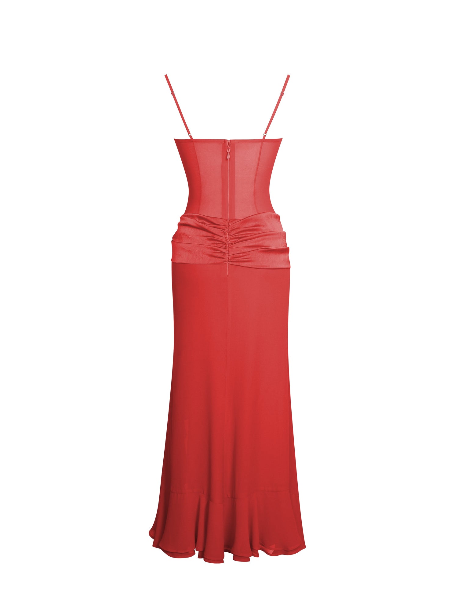 Dahlina Ruched Waist High Slit Midi Dress | Red