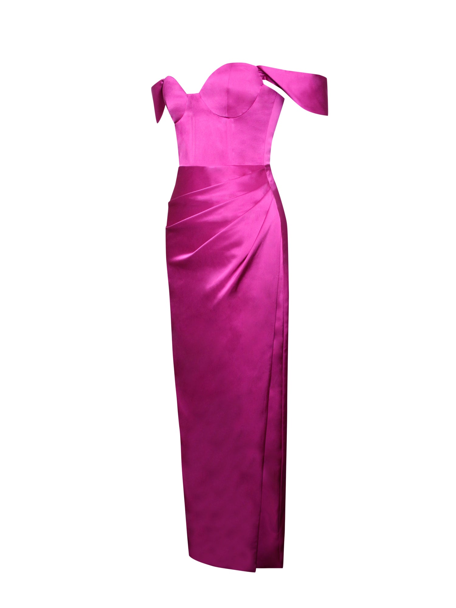 Zarah High Slit Corset Satin Dress | Fuchsia