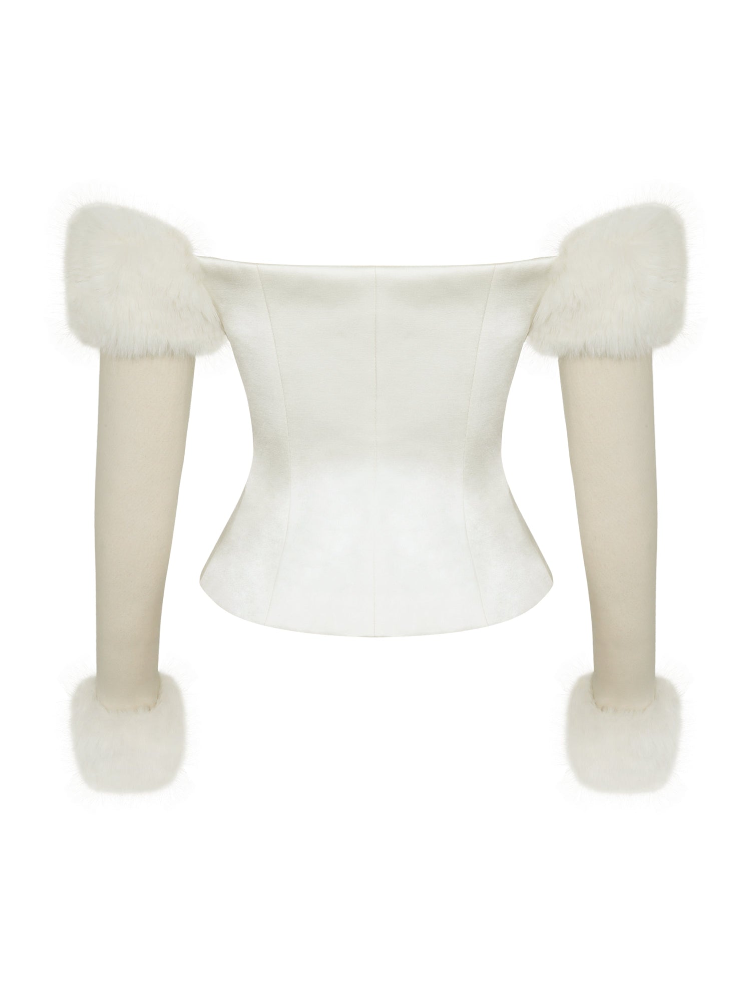 Nola Off-Shoulder Fur Trimmed Top | Ivory