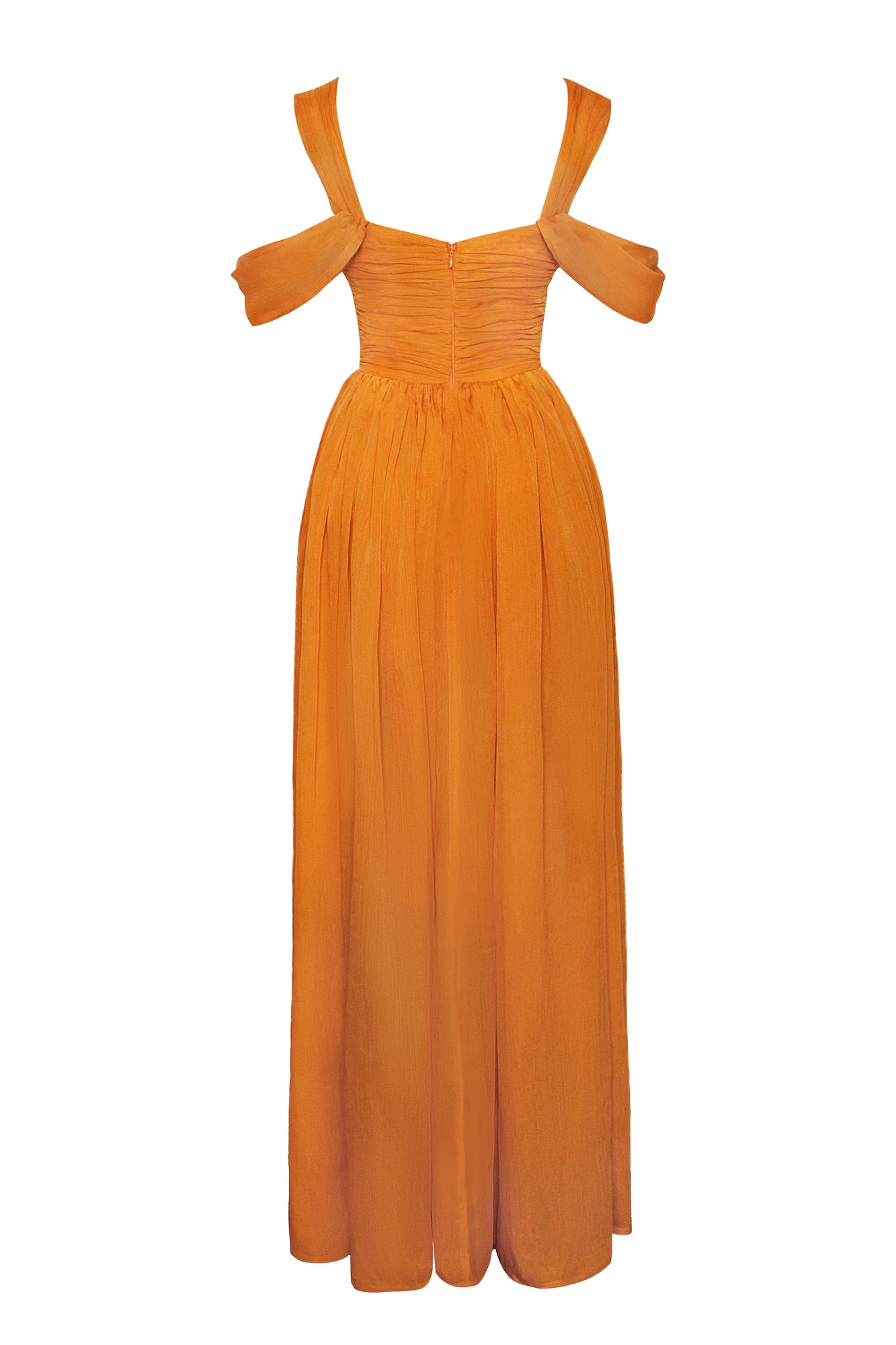 Jelani Layered Mesh High-Slit Drape Maxi Dress | Vibrant Orange