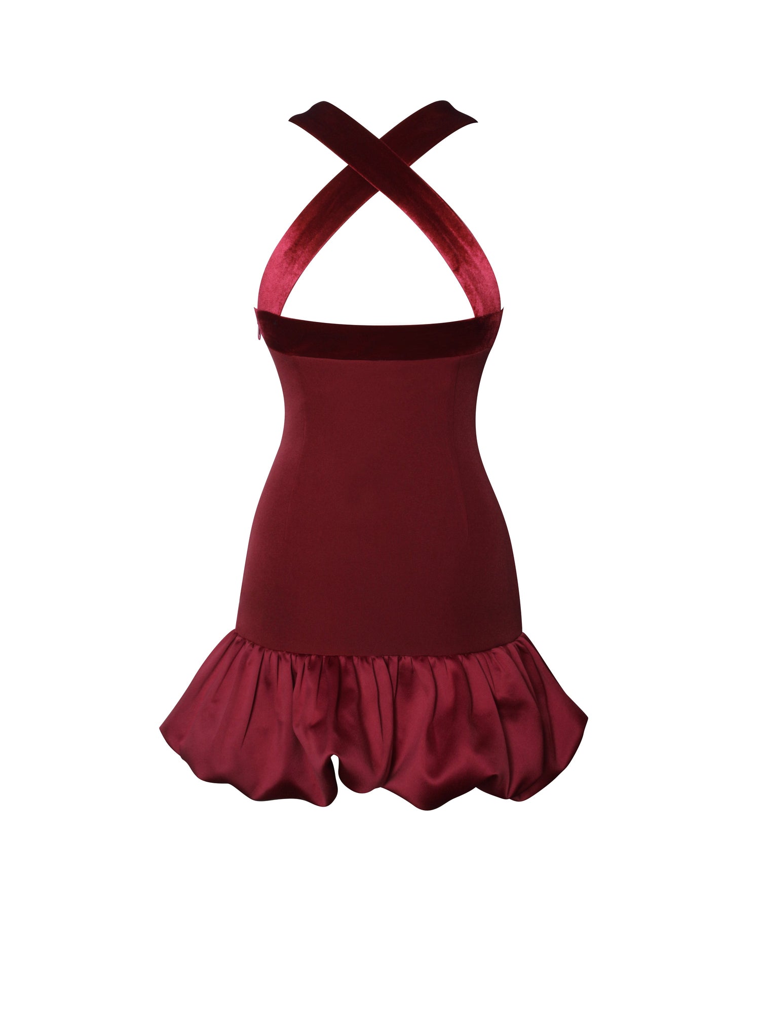 Barbra Cross Straps Bodycon Mini Dress with Bubble Hem | Red