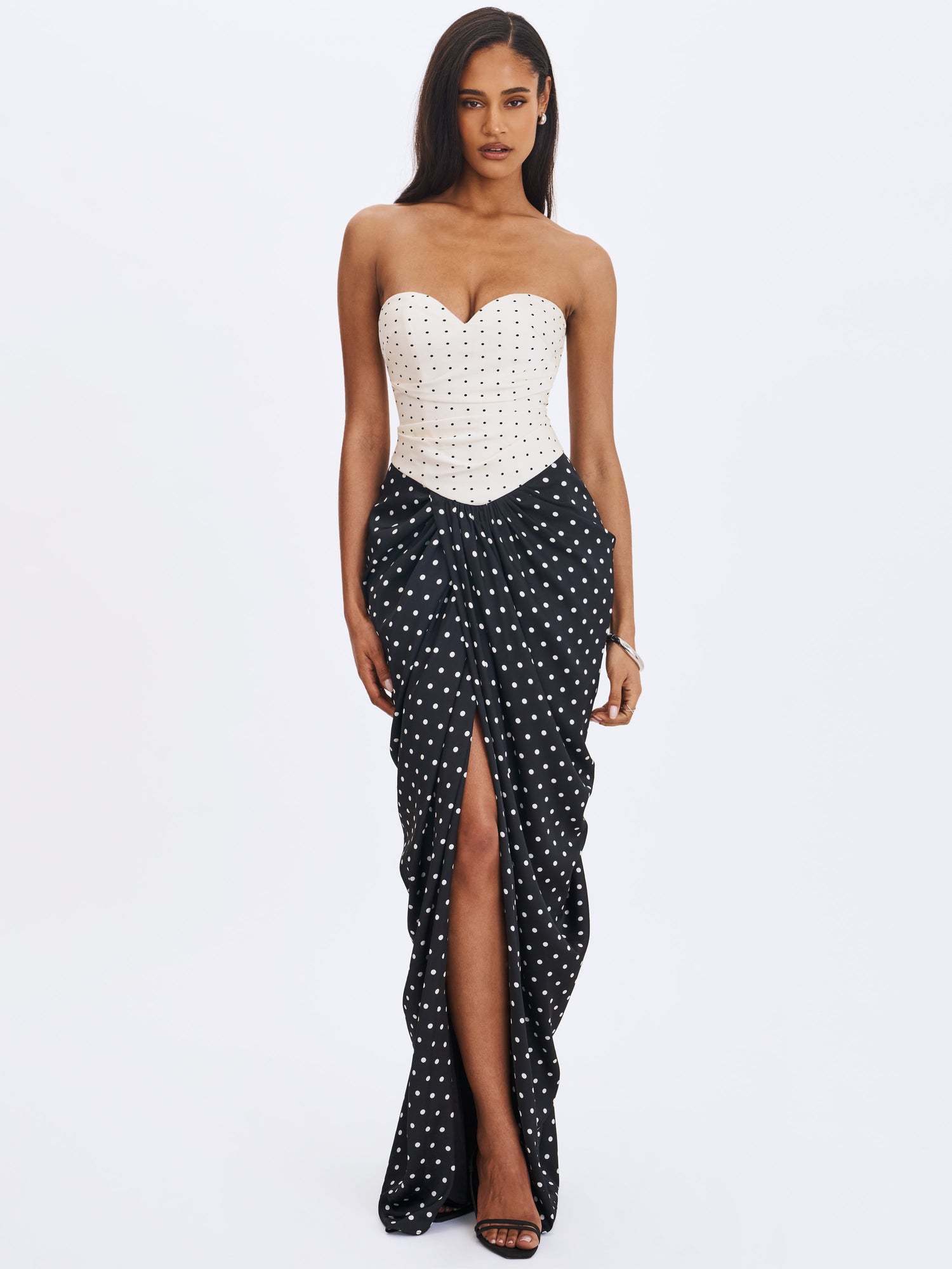 Tamryn Sweetheart Maxi Dress | Black and White Polka Dot
