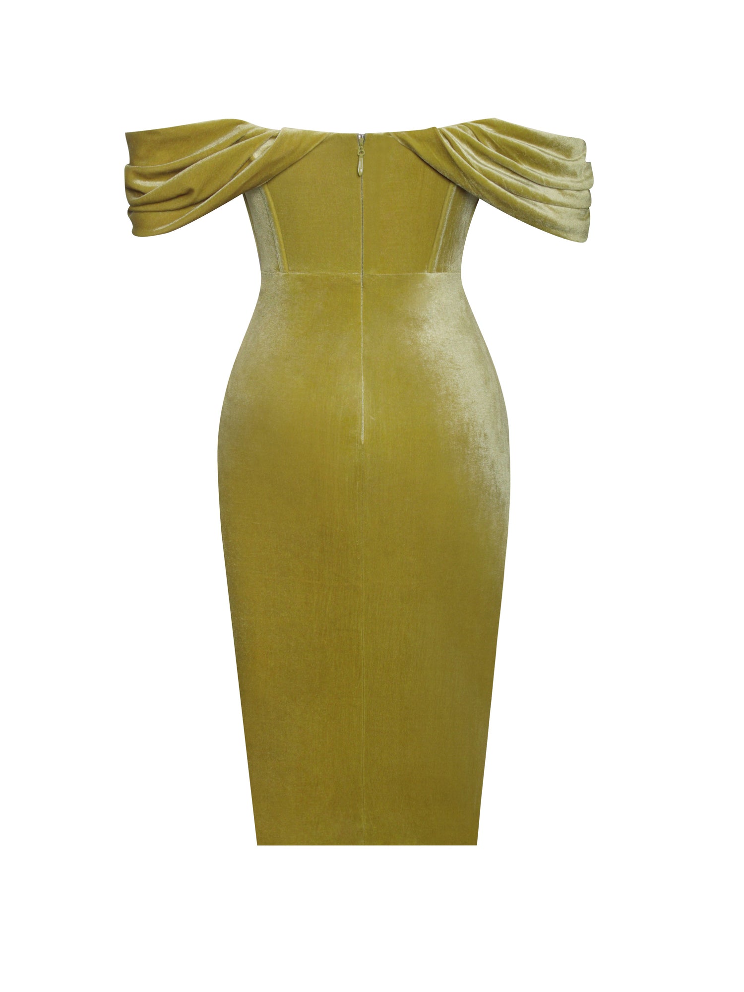 Omaria Velvet Off Shoulder Corset Dress | Gold
