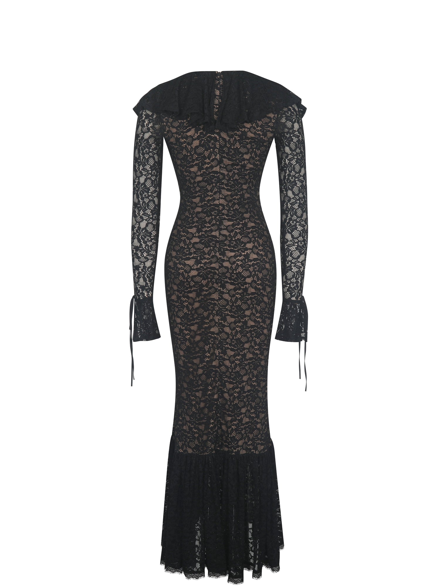 Parisa Lace Ruffled Mermaid Maxi Dress | Black