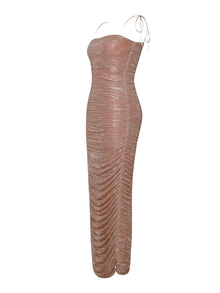 The Glint Ruched Chiffon Long Maxi Dress | Rose Gold