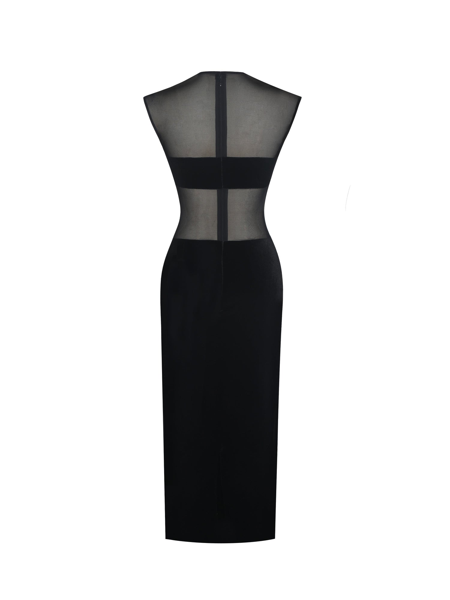 Quielle Mesh and Velvet Midi Bodycon Dress | Black