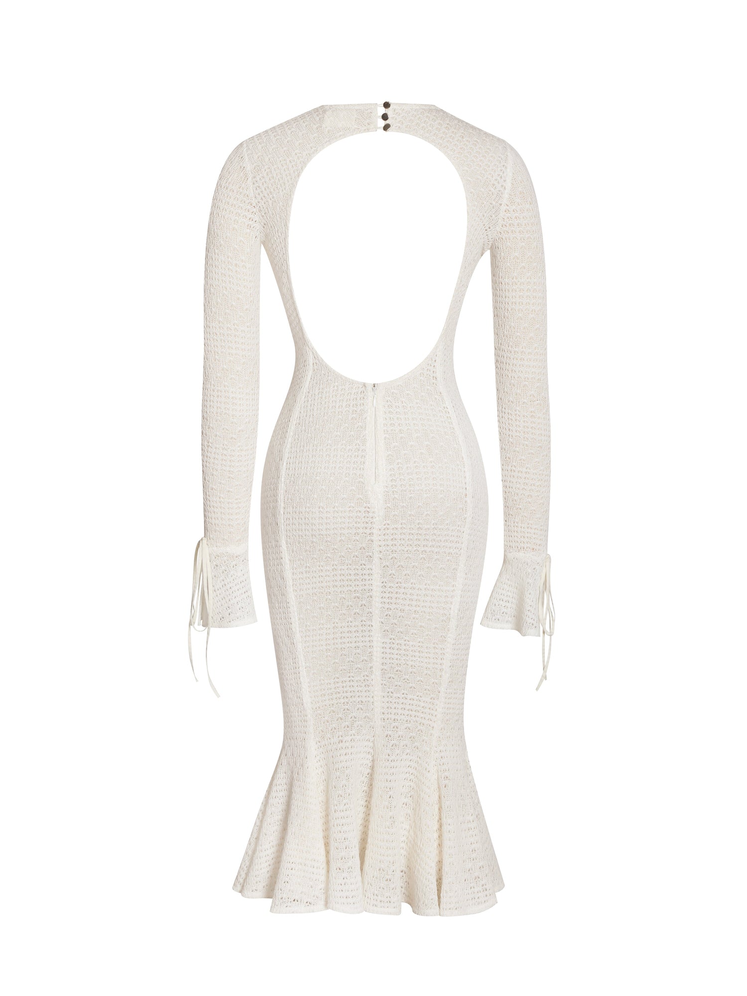 Pamina Crochet Long Sleeve Midi Flare Mermaid Dress | Beige