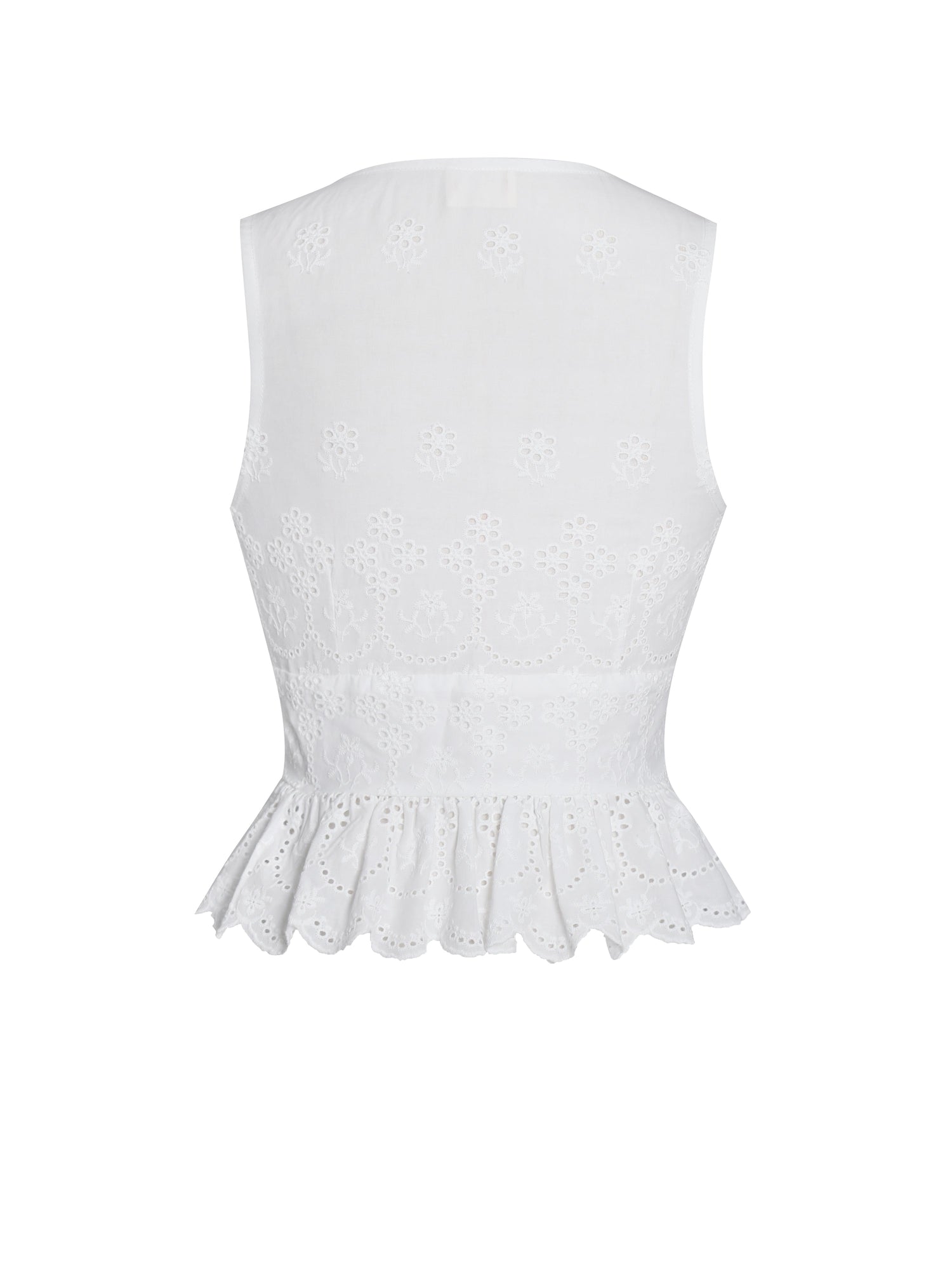Raia Cotton Eyelet Scallop Trim Top | White