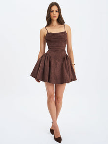 Raisa Vegan Suede Ruched Mini Dress | Mahogany