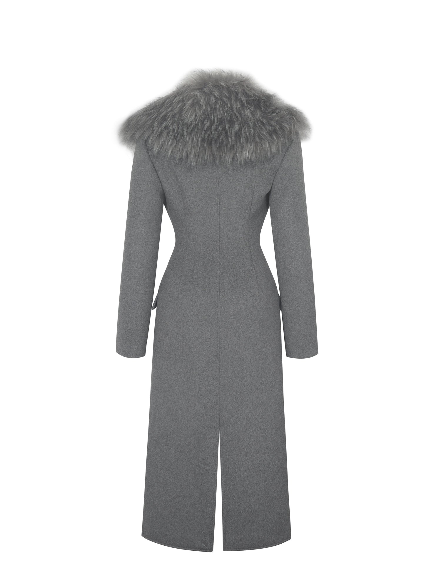 Faye Wool Blend Single-Breasted Coat with Removable Faux Fur Collar | Grey