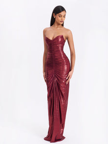 Sable Ruched Glitter Mermaid Gown | Burgundy