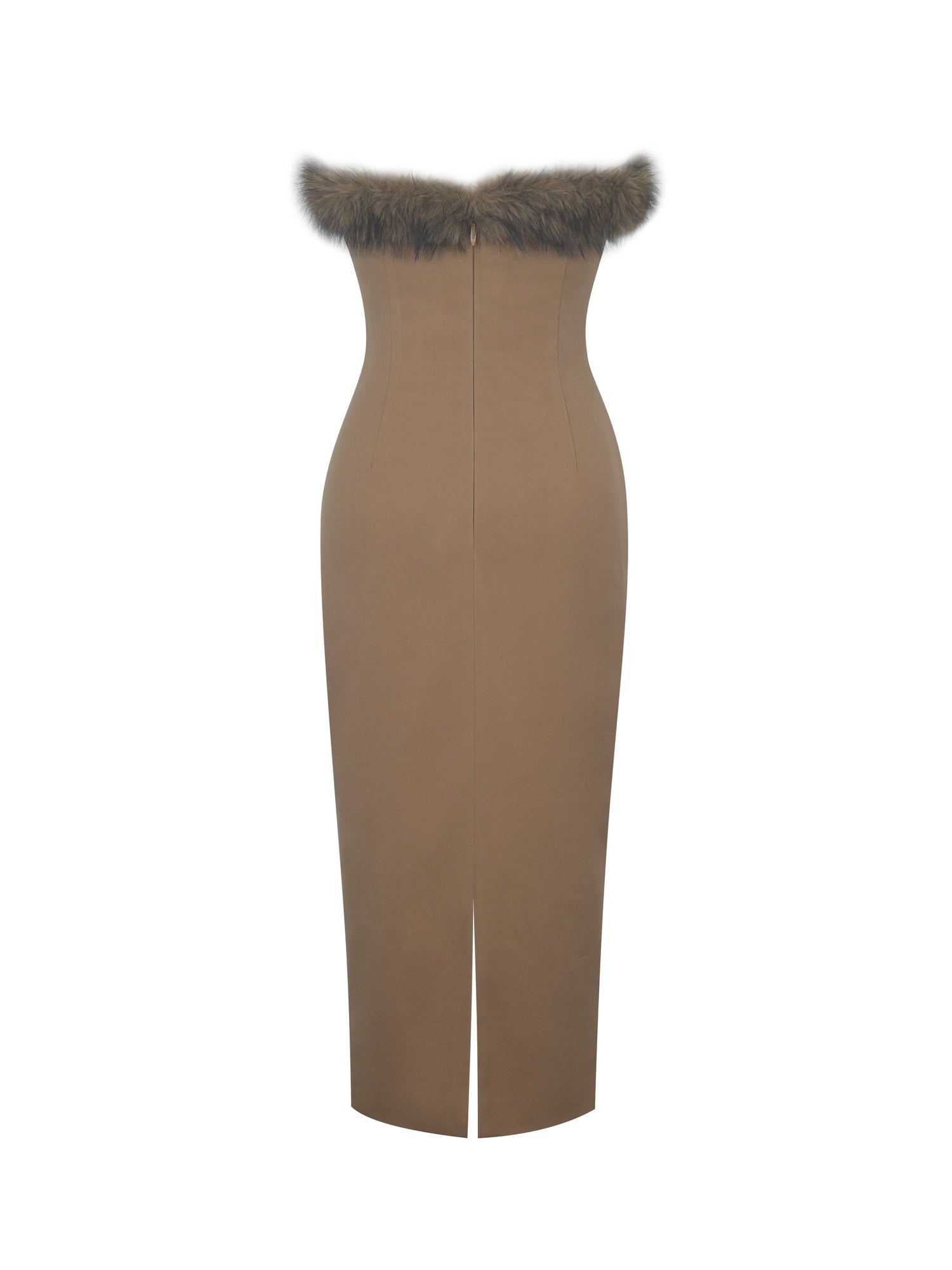Rayanne Strapless Fur-Trimmed Sweetheart Midi Dress | Chestnut