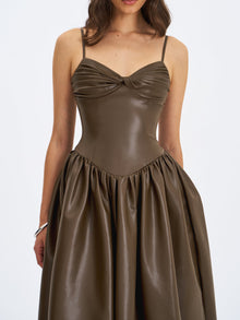 Parisia Vegan Leather Drop Waist Midi Dress | Cocoa