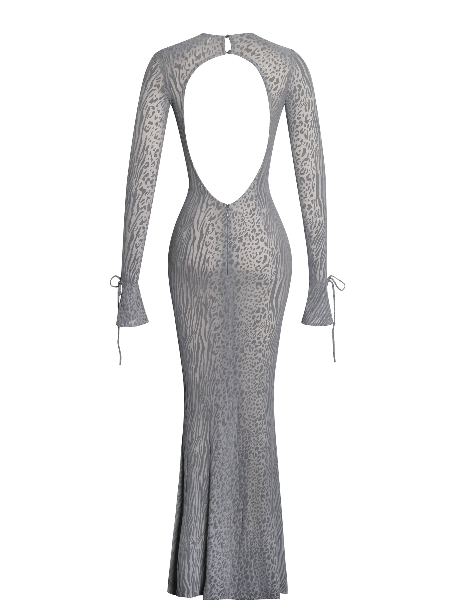 Waylynn Animal Print Burnout Velvet Detail Mesh Backless Maxi Dress | Gray