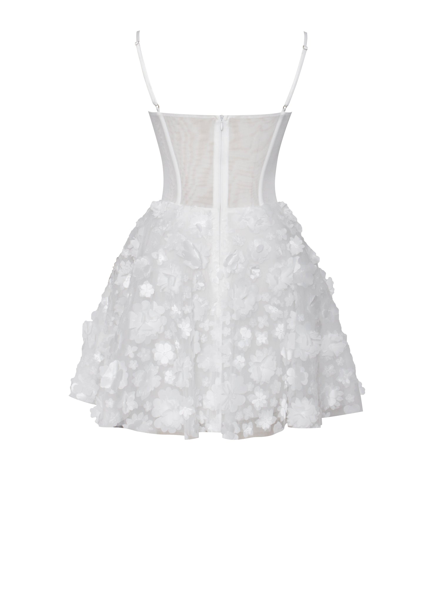Pamila Mesh Puffy Mini Dress | White Floral