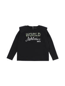 Girls | Padded Shoulder Jersey T-Shirt | Black