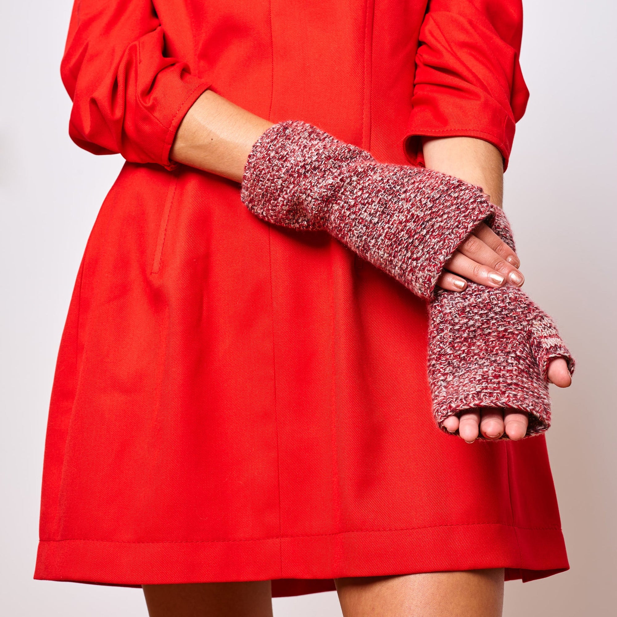 Cashmere Tweeded Fingerless Gloves With Lurex | Bloodstone