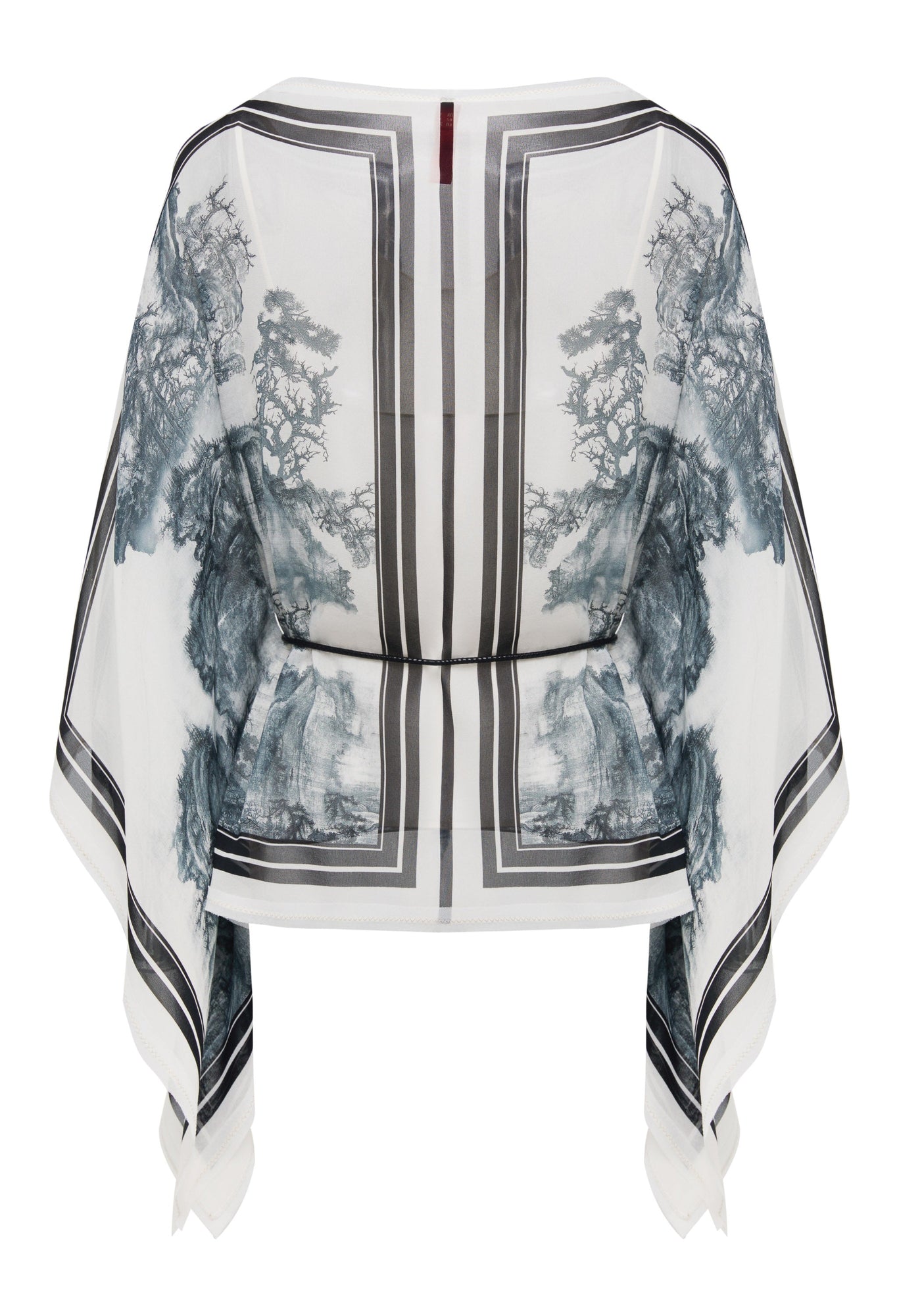 Neo-Chinese Chinese Style Printed Round Neck Silk Shirt | White